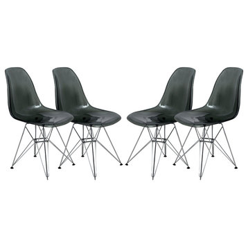 Leisuremod Cresco Molded Eiffel Base Dining Chair, Set of 4, Transparent Black