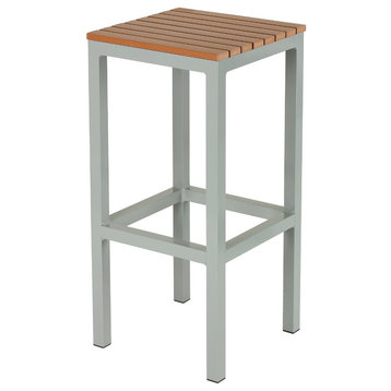 Lola Aluminum Outdoor Backless Barstool, Poly Wood, Silver/Teak