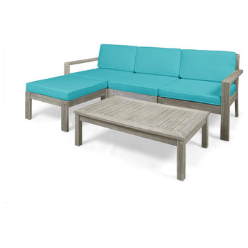 Isabella Ana Outdoor 3-Seater Acacia Wood Sofa With Cushions, Teal