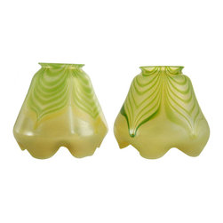 Pair of Austrian Loetz Art Glass Pulled Feather Lamp Shades - Lighting Globes And Shades