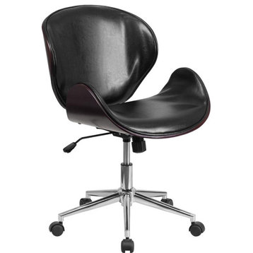 Flash Furniture Mid-Back Mahogany Wood Swivel Conference Chair, Black Leather