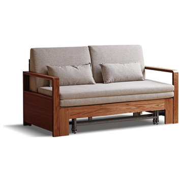 North American Oak Solid Wood Sofa Bed Modern MultiFunctional, Walnut Smoke Chestnut Brown 1.28m Sofa Bed 50.4x32.6-77.5x34"