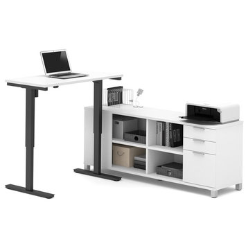 Bestar Pro-Linea L-Desk Including Electric H Adjustable Table, White