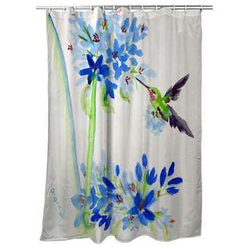 Betsy Drake Hummingbird & Blue Flowers Shower Curtain