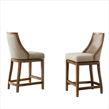 Ellie Bar Stool With Back, Set of 2, Brown, Counter Height