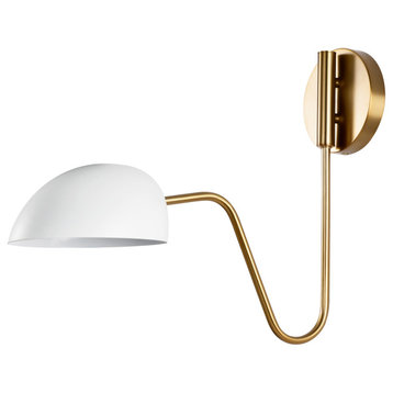 Trilby 1-Light Wall Sconce, Matte White With Burnished Brass