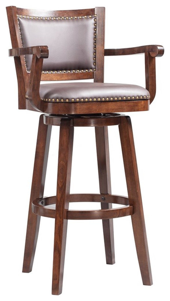 Bowery Hill Wood Bar Stool Chair in Cappuccino - Rotating Square Seat ...