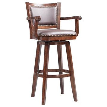 Bowery Hill 36" Swivel Extra Tall Mid-Century Wood Bar Stool in Cappuccino