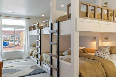 Inspiration for a modern guest bedroom remodel with white walls