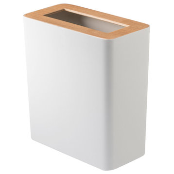 Trash Can, Steel and Wood, Lid, Ash, Rectangle, square