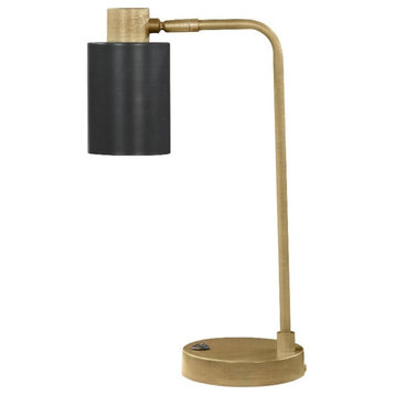 Pemberly Row Metal Adjustable Shade Table Lamp Antique Brass and Matte Black