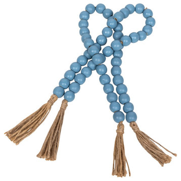 Stratton Home Decor Farmhouse Blue Wooden Bead Garland With Tassels, Set of 2