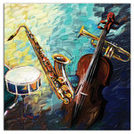 DDCG - Painted Jazz Band 20"x20" Print on Canvas - This canvas features a colorfully painted jazz instrument set to help you match your personal style in your interior decor.  The result is a stunning piece of wall art you will love. Made to order.