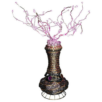 20"H Copper Tree Wire Table Lamp With  Pink Led