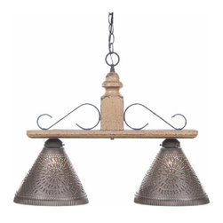 Handmade In USA - Wood and Iron Island Bar Light With Punched Tin Shades, Pearwood - Kitchen Island Lighting