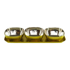Classic Touch Gold Rectangular Tray with 3 Bowls Set