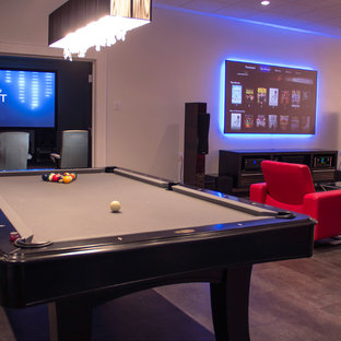 Trendy home theater photo in Omaha