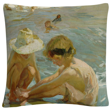 Joaquin Sorolla 'The Wounded Foot' 16"x16" Decorative Throw Pillow