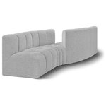 Meridian Furniture - Arc Boucle Fabric Upholstered 4-Pc. Facing Modular Sectional, Grey - Give your living room or den the perfect blend of style and versatility with this Arc boucle fabric curved modular Sectional. Part of the Arc modular furniture collection, this Sectional comes upholstered in rich grey boucle fabric and features deep channel tufting that adds a touch of luxury while enhancing comfort and support. A seamless combination of form and function, this chair can be used with other Arc pieces to create a myriad of configurations in your well-curated room.