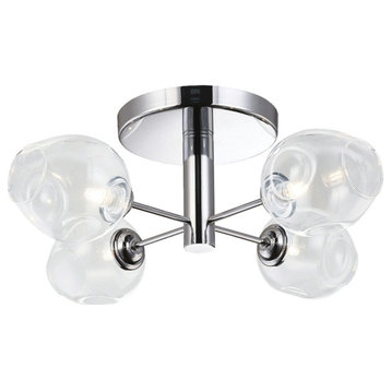 4 Light Halogen Semi Flush, Polished Chrome with Clear Glass