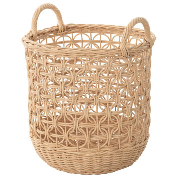 Wave Natural Rattan Storage Basket WithHandles, Small