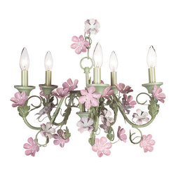 5-Light-Chandelier-in-Pink-Green-with-Leaf-Flower - Chandeliers