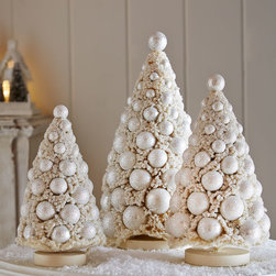 Bethany Lowe Three Ivory Bauble Trees - Wreaths And Garlands
