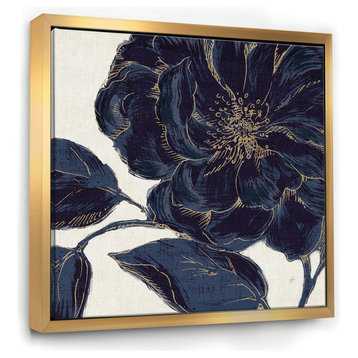 Designart Dark Rose Gilded Gold Floral Print Canvas Art, Gold, 30x30