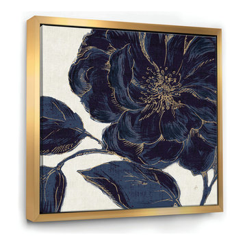 Designart Dark Rose Gilded Gold Floral Print Canvas Art, Gold, 46x46