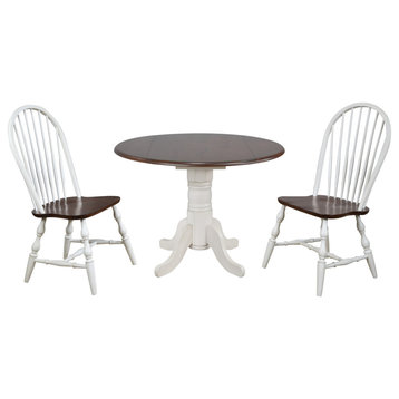 3-Piece 42" Round Drop Leaf Dining Set, Spindleback Chairs, Chestnut Brown