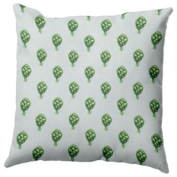 Artichokes Pattern Decorative Throw Pillow, Pale Green, 18"x18"