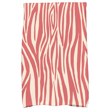 Wood Stripe Geometric Print Kitchen Towel, Coral