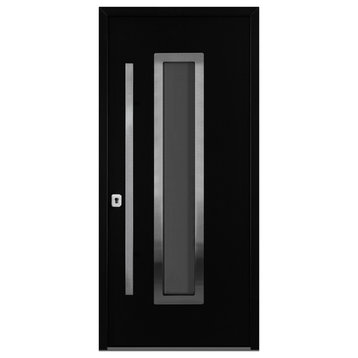 Inox S1 Black Modern Exterior Entry Steel Door by Nova, Right Hand in-Swing