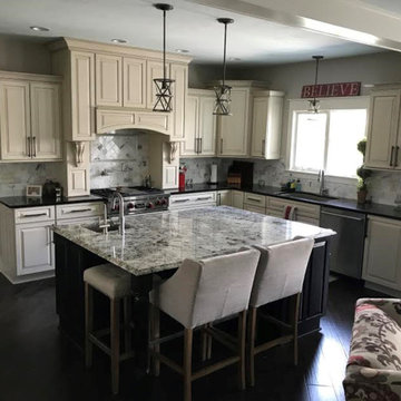 Amish Custom Cabinets- Antique White with Coco Glaze and Maple Espresso
