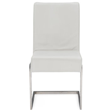 Toulan White Faux Leather Upholstered Stainless Steel Dining Chair, Set of 2