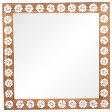 Square Reclaimed Teak Blossom Mother of Pearl Inlay Mirror