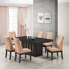 7 Piece Dining Set, Cappuccino Wood and Light Brown Fabric, Table and 6 Chairs