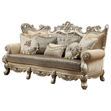 Bowery Hill Traditional Fabric Upholstered Sofa in Champagne and Beige