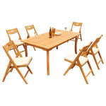 Teak Deals - 7-Piece Outdoor Teak Dining Set: 94" Rectangle Table, 6 Surf Folding Arm Chairs - Set includes: 94" Double Extension Rectangle Dining Table and 6 Folding Arm Chairs.