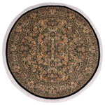 Bareens Designer Rugs - Pak Persian Vergie Black/Gray Wool Round - 7'11'' x 8'0'' - Designed with mesmerizing intricacy and gorgeous color palette, this hand-knotted masterpiece demonstrates the beauty and electrifying thrill of Pak Persian art. These meticulously hand-knotted Pak-Persian rug is made with pure wool and features breathtaking traditional, transitional, and tribal designs in bold luxurious color pallets. Known for their intricate designs these rugs are a reproduction of Persian rugs, made in Pakistan with unique Mughal designs. Made by master weavers using the same Persian texture, design and dying technique, we wanted to produce the most significant manifestation of Persian art, life, and culture. This rug is most famous for its exceptional quality, incredible designs, patterns, and vibrant rich color. Pak-Persian rugs made with Persian weave with high knot counts, which enables the high intricacy and detail found in the patterns are also referred to as "State of art", each color adds a rich beautiful detail in the artwork of this rug. The design, color, and beautiful chromatic composition with a vibrant sheen with intricate designs, exude beauty, elegance, and quality make this rug a masterpiece of its own.