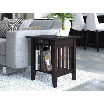 Mission End Table With Charging Station In Espresso