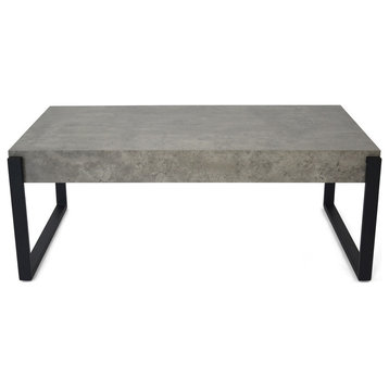 GDF Studio Shaw Industrial Faux Wood Coffee Table With Iron Legs, Light Concrete