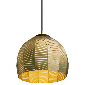 Amicus 12" Pendant, Brushed Brass Shade, Dark Stained Walnut, Cool Led