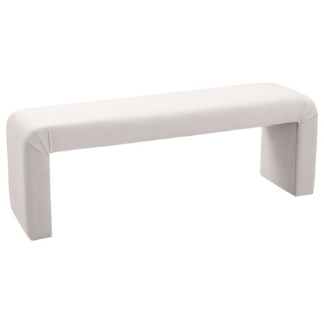 Minimalist Velvet Upholstered Bench, Cream