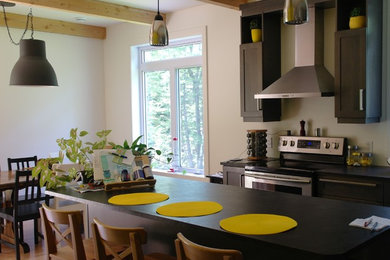 Kitchen - industrial kitchen idea in Montreal