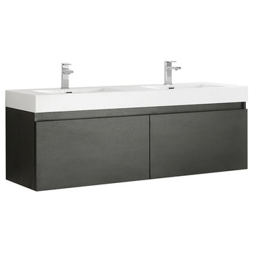 Fresca Mezzo 59" Wall Hung Double Sinks Modern Wood Bathroom Cabinet in Black