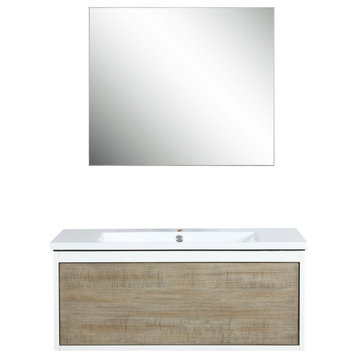 Scopi 36 Rustic Acacia Vanity, Acrylic Top With Integrated Sink, 28 Mirror