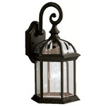 Kichler Lighting - Kichler Lighting New Street - One Light Outdoor Wall Bracket - With its timeless profile, this 1-light wall lantern is perfect for those looking to embellish classic sophistication outdoors. Because it is made from cast aluminum and comes in this beautiful Black finish, this wall lantern can go with any home d�cor while being able to withstand the elements. It features clear beveled glass panels, uses a 100-watt (max) bulb, measures 8" wide by 15 �" high, and is U. L. listed for wet location.New Street One Light Outdoor Wall Bracket Black Clear Beveled Glass *UL Approved: YES *Energy Star Qualified: n/a  *ADA Certified: n/a  *Number of Lights: Lamp: 1-*Wattage:100w A19 Medium Base bulb(s) *Bulb Included:No *Bulb Type:A19 Medium Base *Finish Type:Black