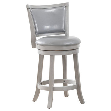 Set of 2, MDF and Faux Leather 26'' Counter Stool, Coffee, Gray