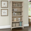 Tall Bookcase, Tapered Legs With Curved Base and Adjustable Shelves, Antique White